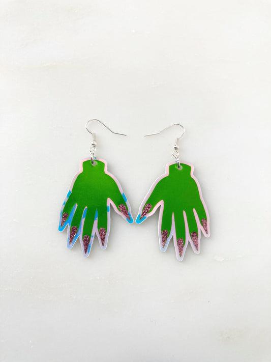 Sparkly Hand Earrings - Green Shimmer image 0