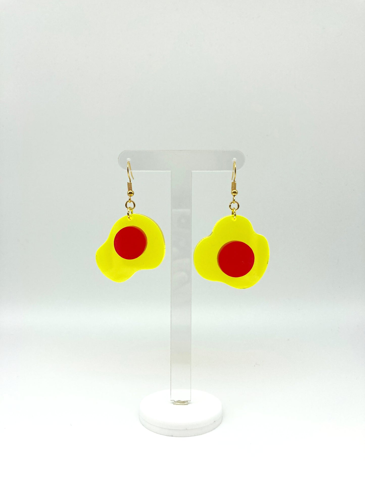 Neon Fluorescent Fried Egg Earrings - Mini Yellow & Pink Eggs image 0
