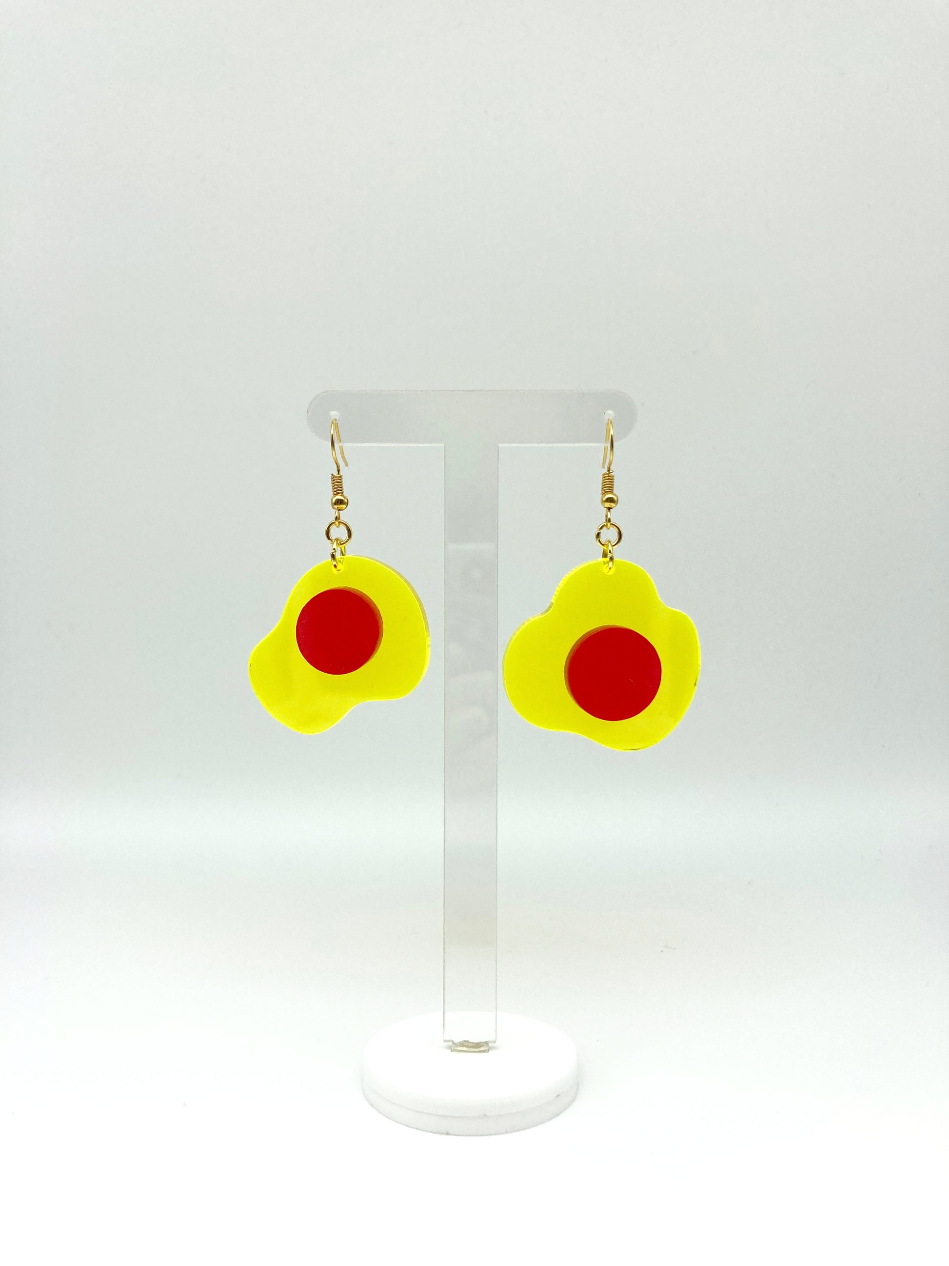 Neon Fluorescent Fried Egg Earrings - Mini Yellow & Pink Eggs image 0