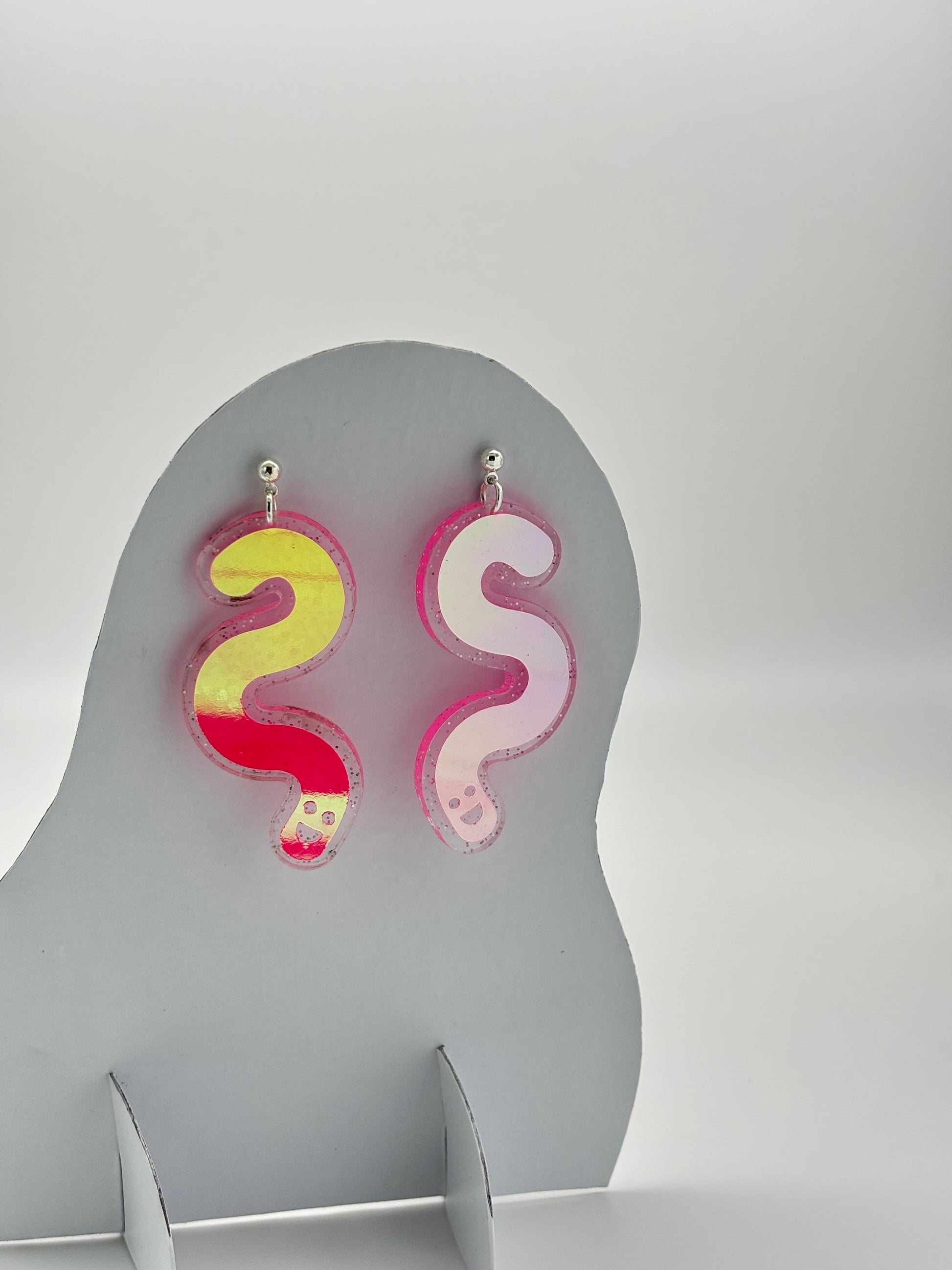 Glitter & Vinyl Worm Ball Stud Dangle Earrings - Peachy Opal image 8
