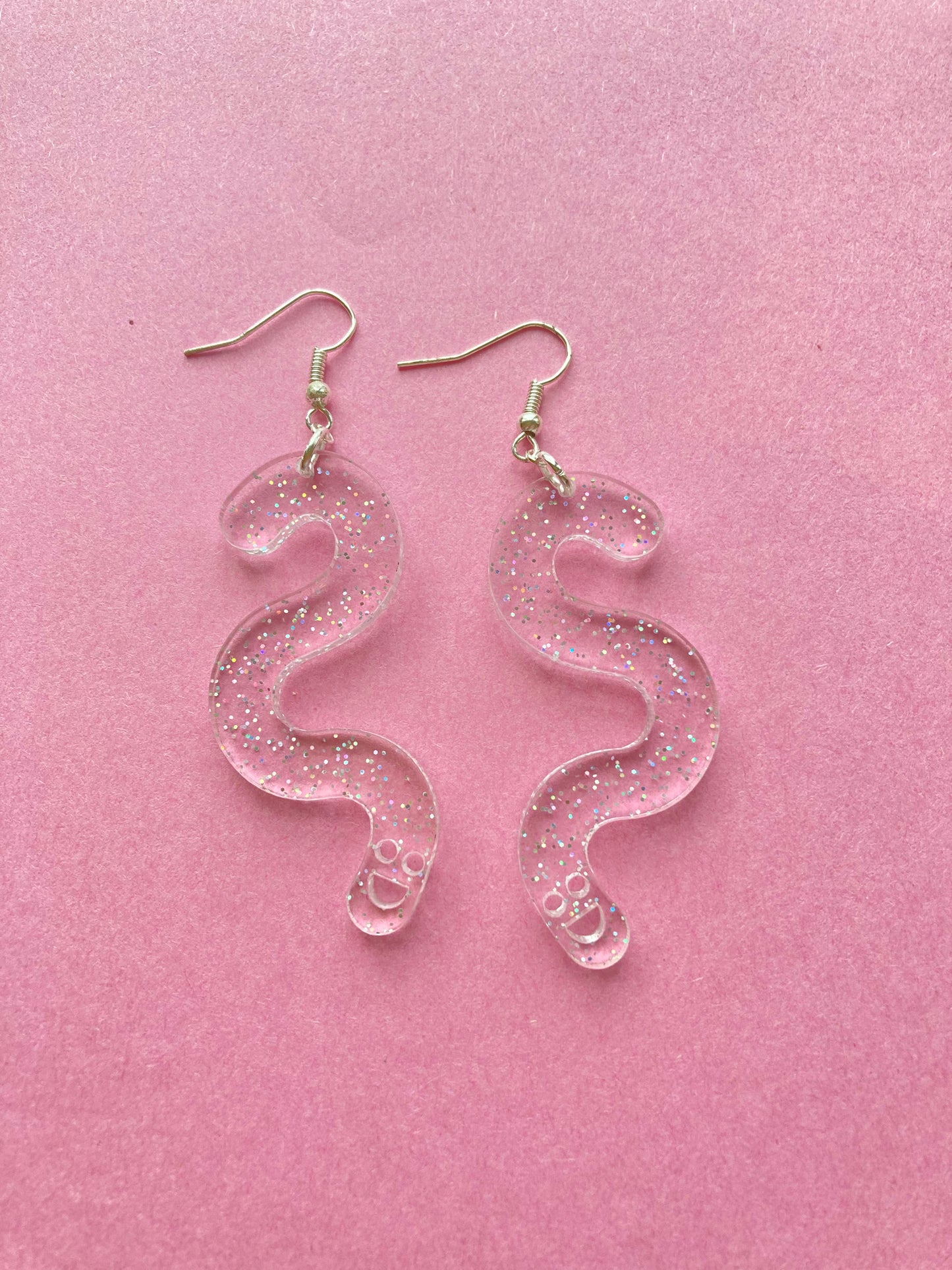 Glitter Worm Simple Dangles - Clear Rainbow image 4