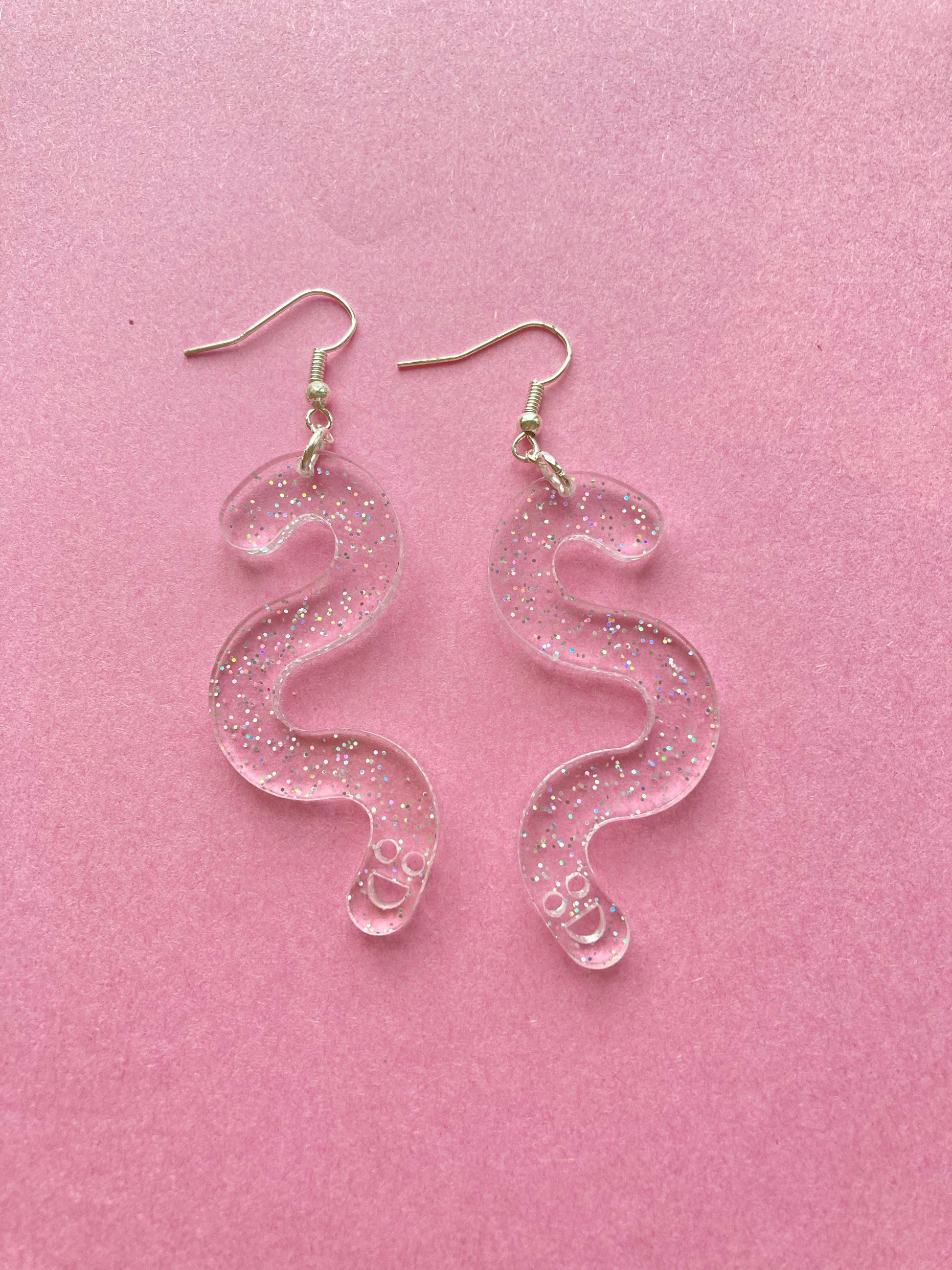 Glitter Worm Simple Dangles - Clear Rainbow image 4