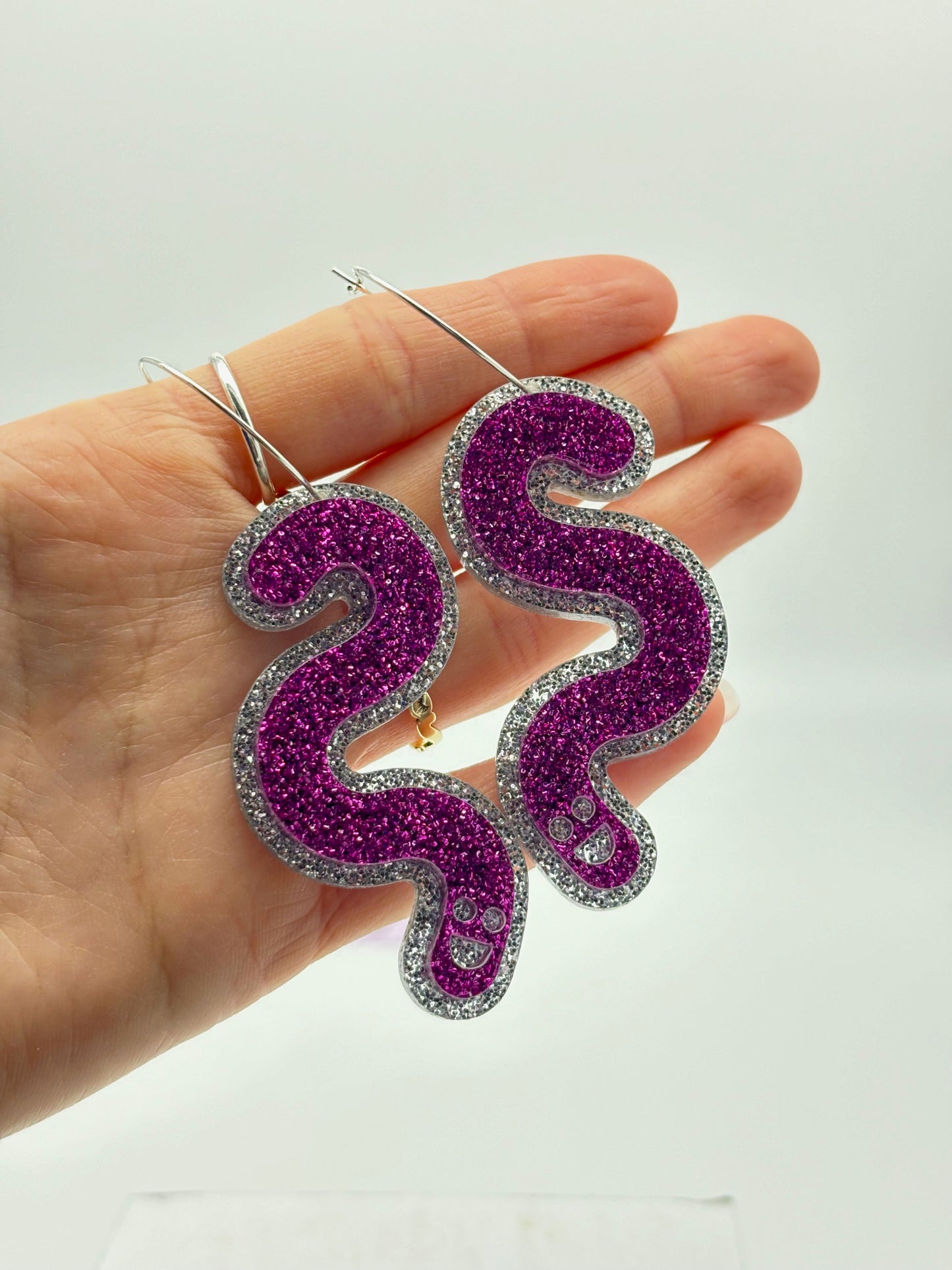 Double Sided Glitter Acrylic Worm Hoop Earrings image 2
