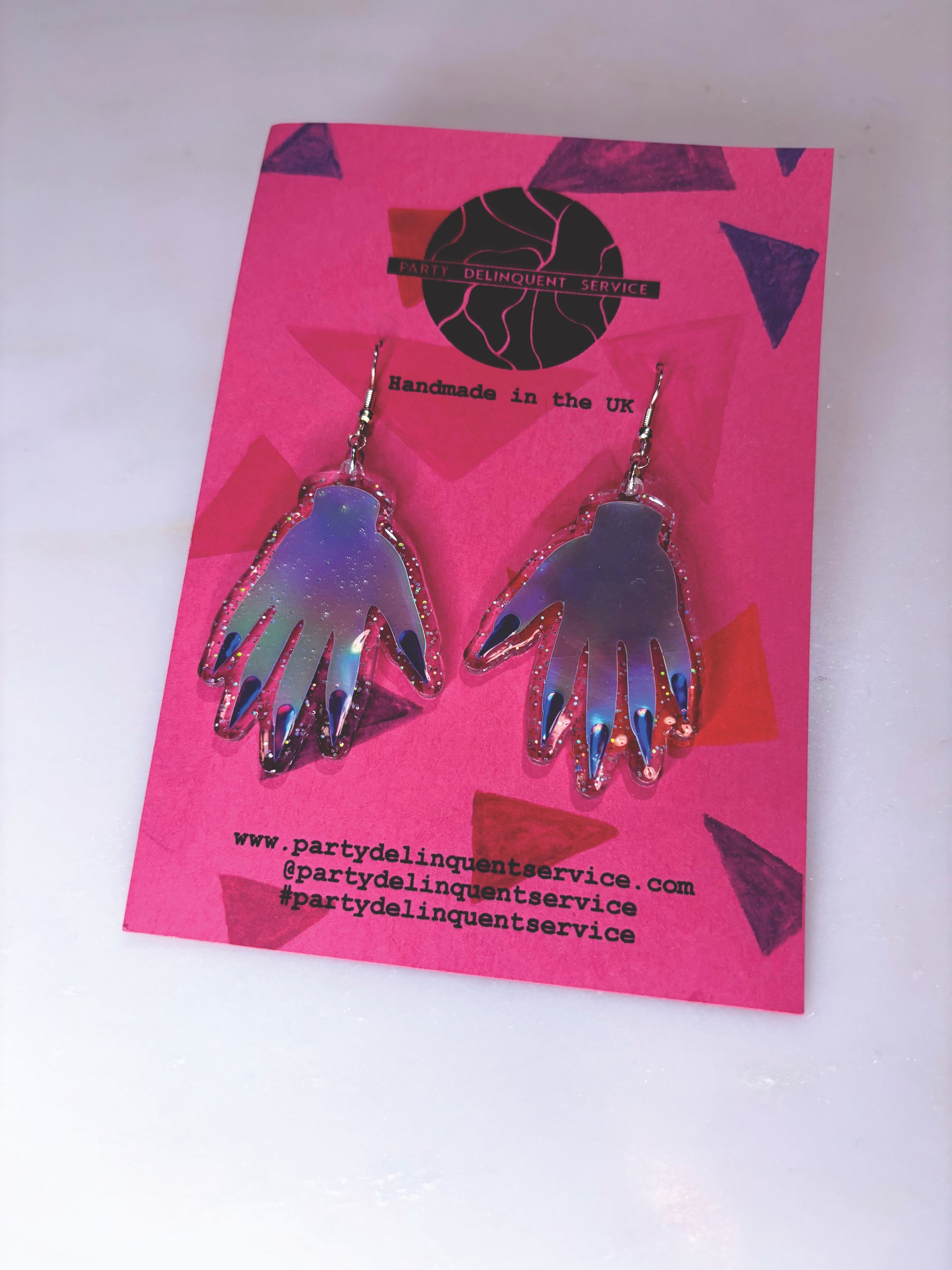 *Seconds* Sparkly Hand Acrylic Earrings - Silver Holo & Clear Holo Glitter image 2