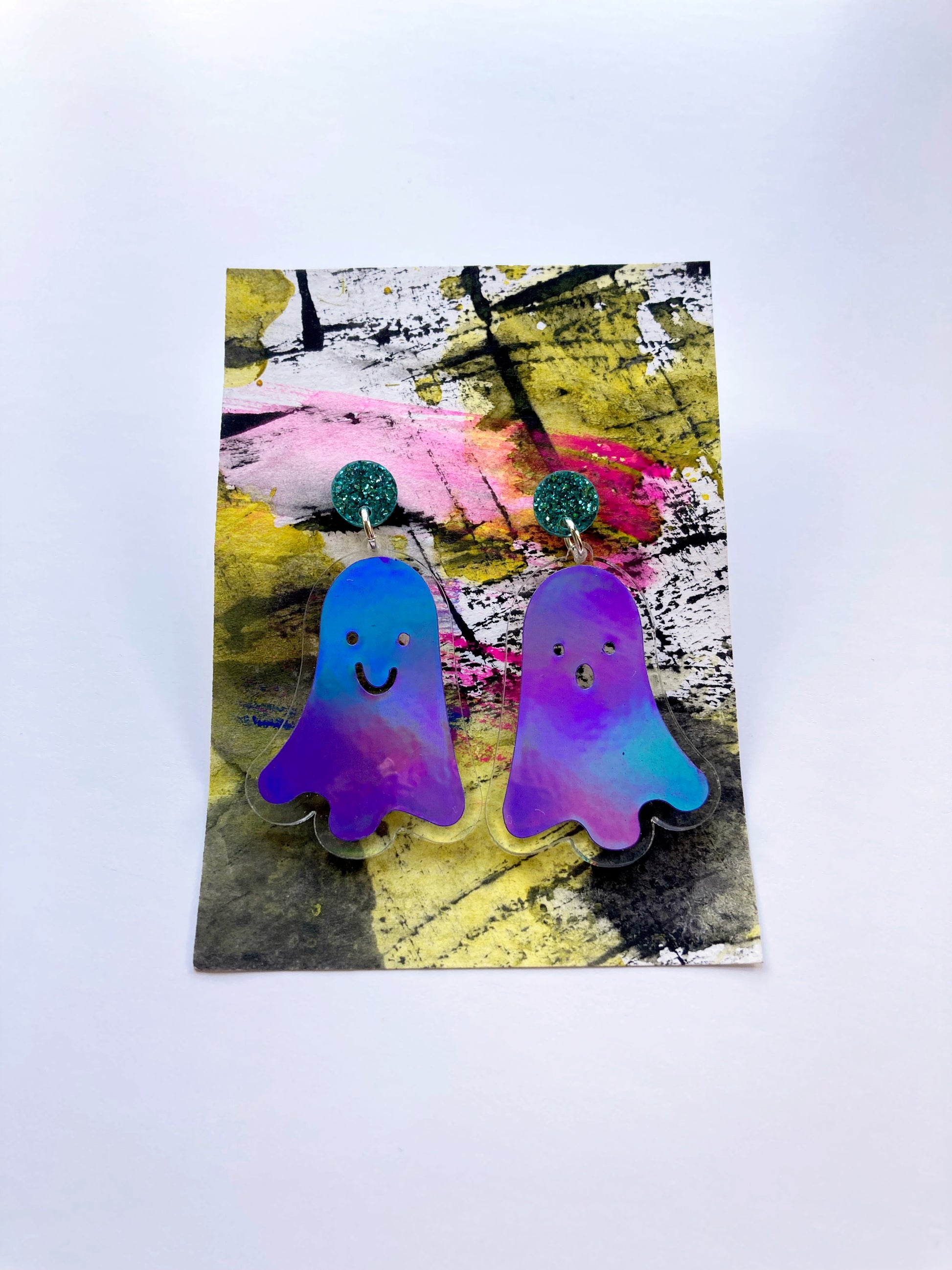 Holographic Ghost Earrings - Purple & Teal image 2
