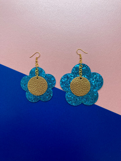 Disco Flower Turquoise Large Statement Earrings image 3