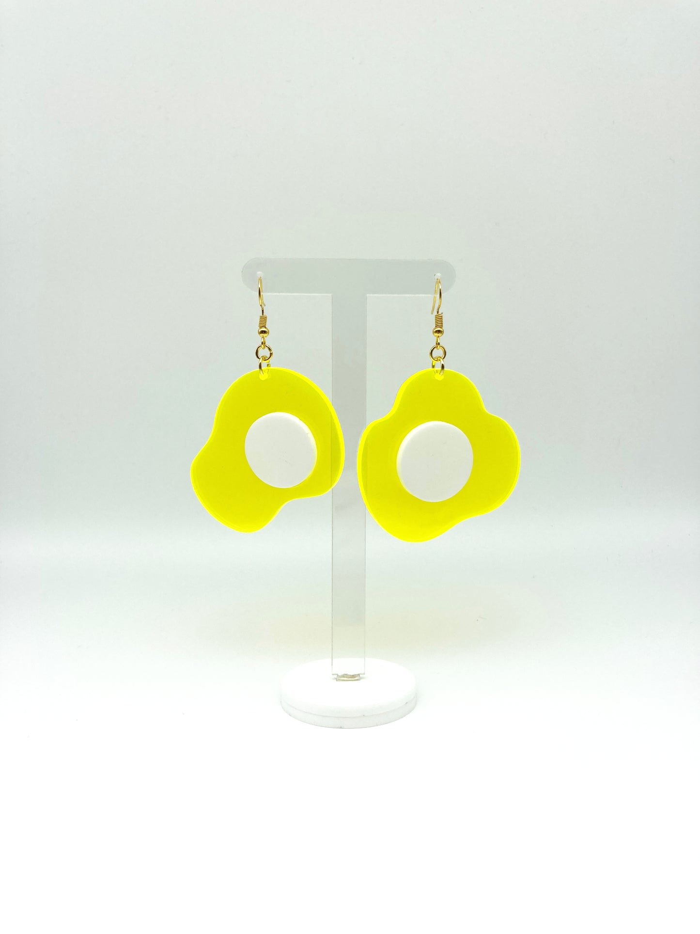 Neon Fluorescent Fried Egg Earrings - Big Yellow & White Eggs image 4