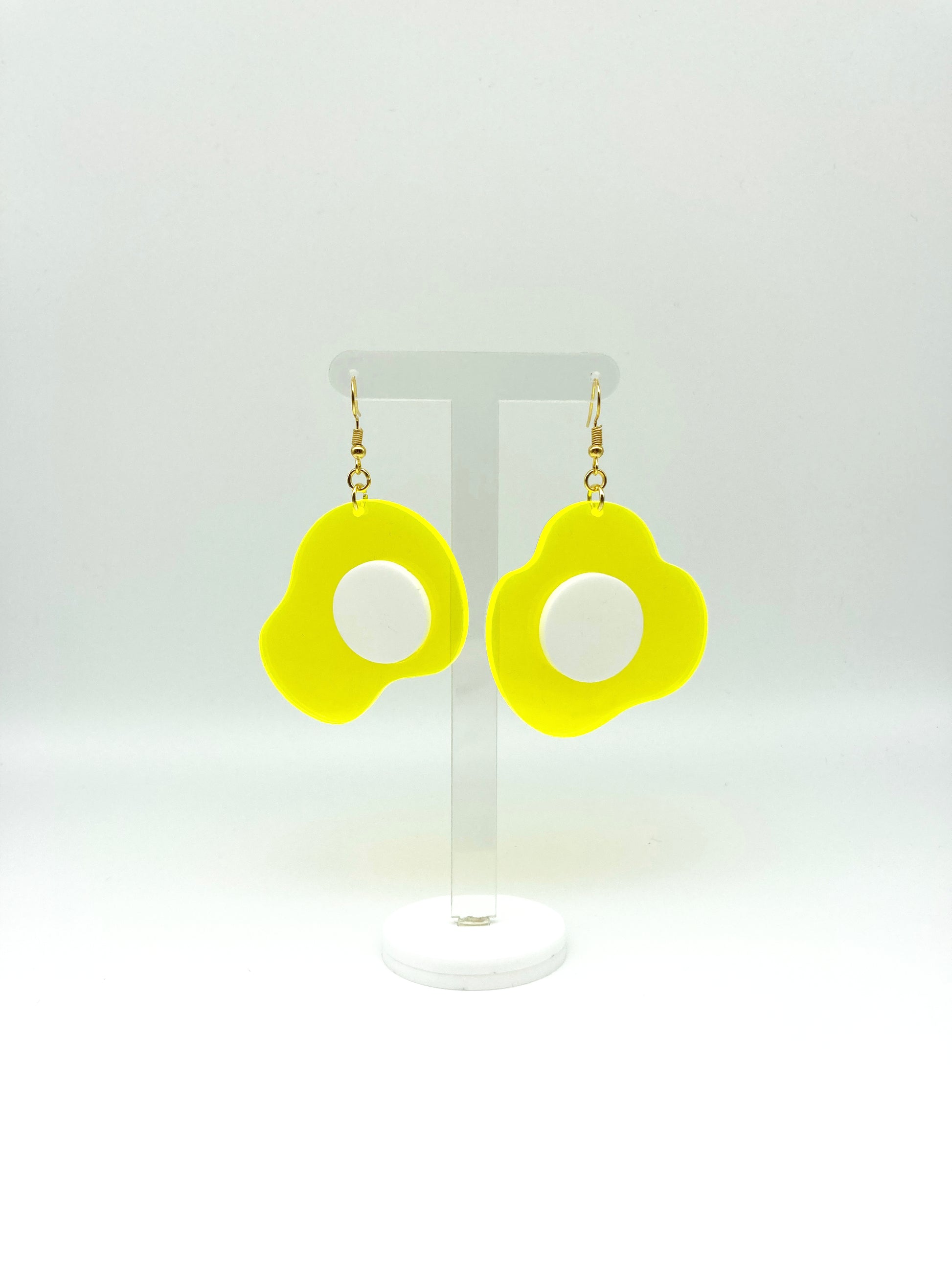 Neon Fluorescent Fried Egg Earrings - Big Yellow & White Eggs image 4