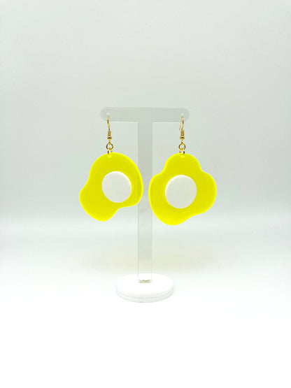 Neon Fluorescent Fried Egg Earrings - Big Yellow & White Eggs image 4