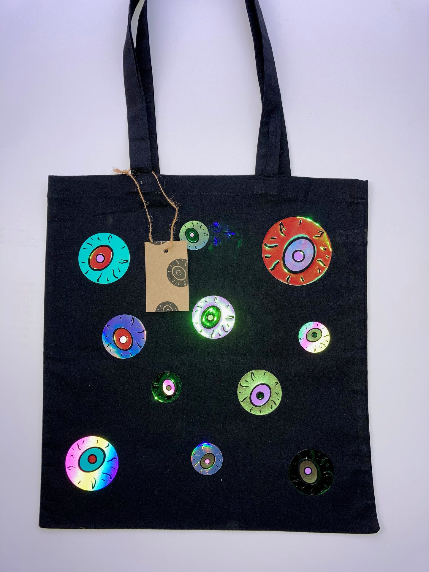 Rainbow Eyeballs Black Tote Bag image 3
