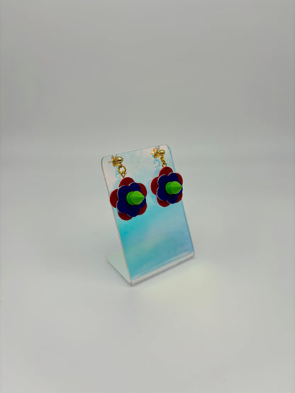 Mini Punk Flower Earrings - Red & Purple, Green spikes image 2