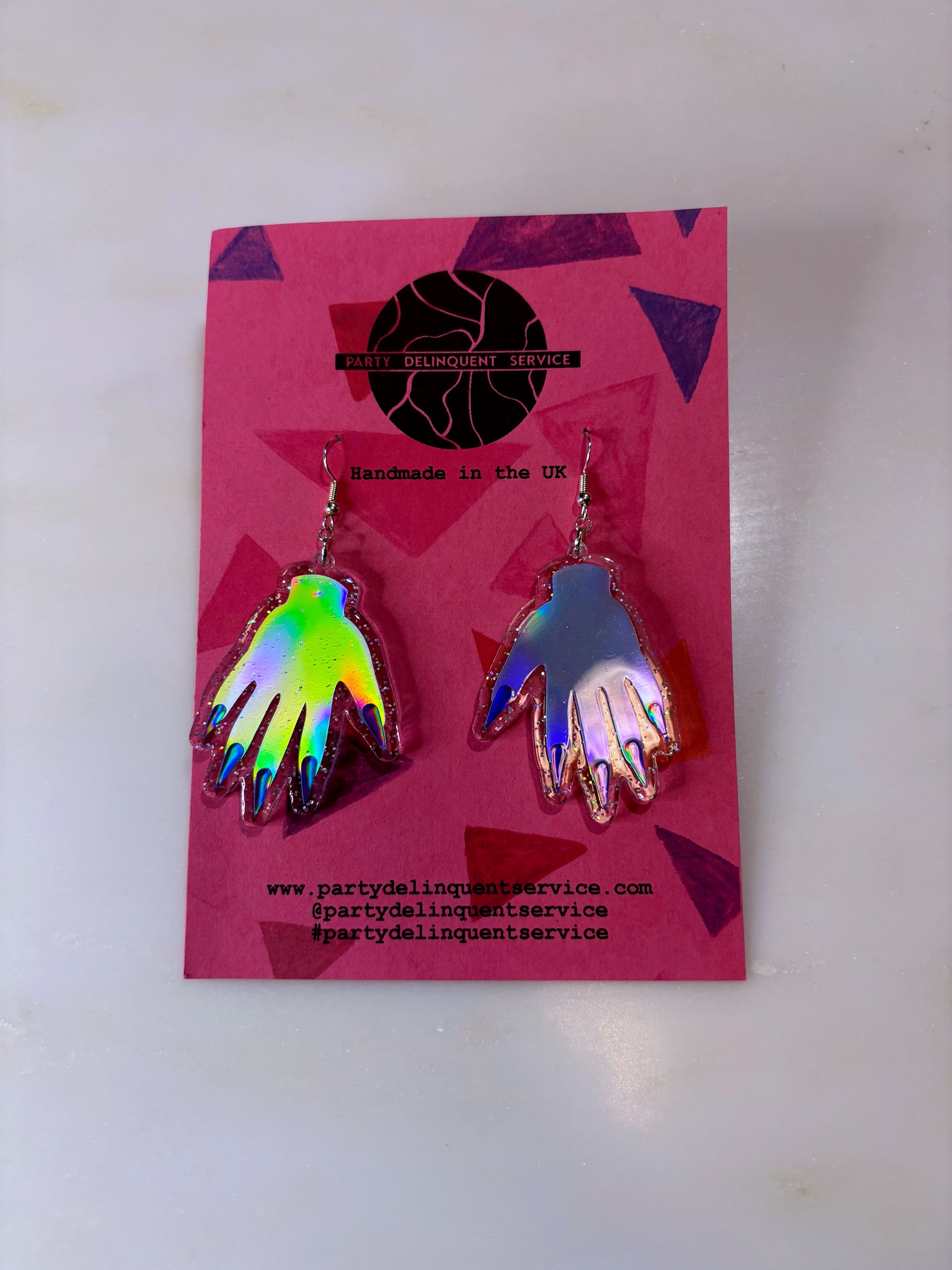 *Seconds* Sparkly Hand Acrylic Earrings - Silver Holo & Clear Holo Glitter image 6