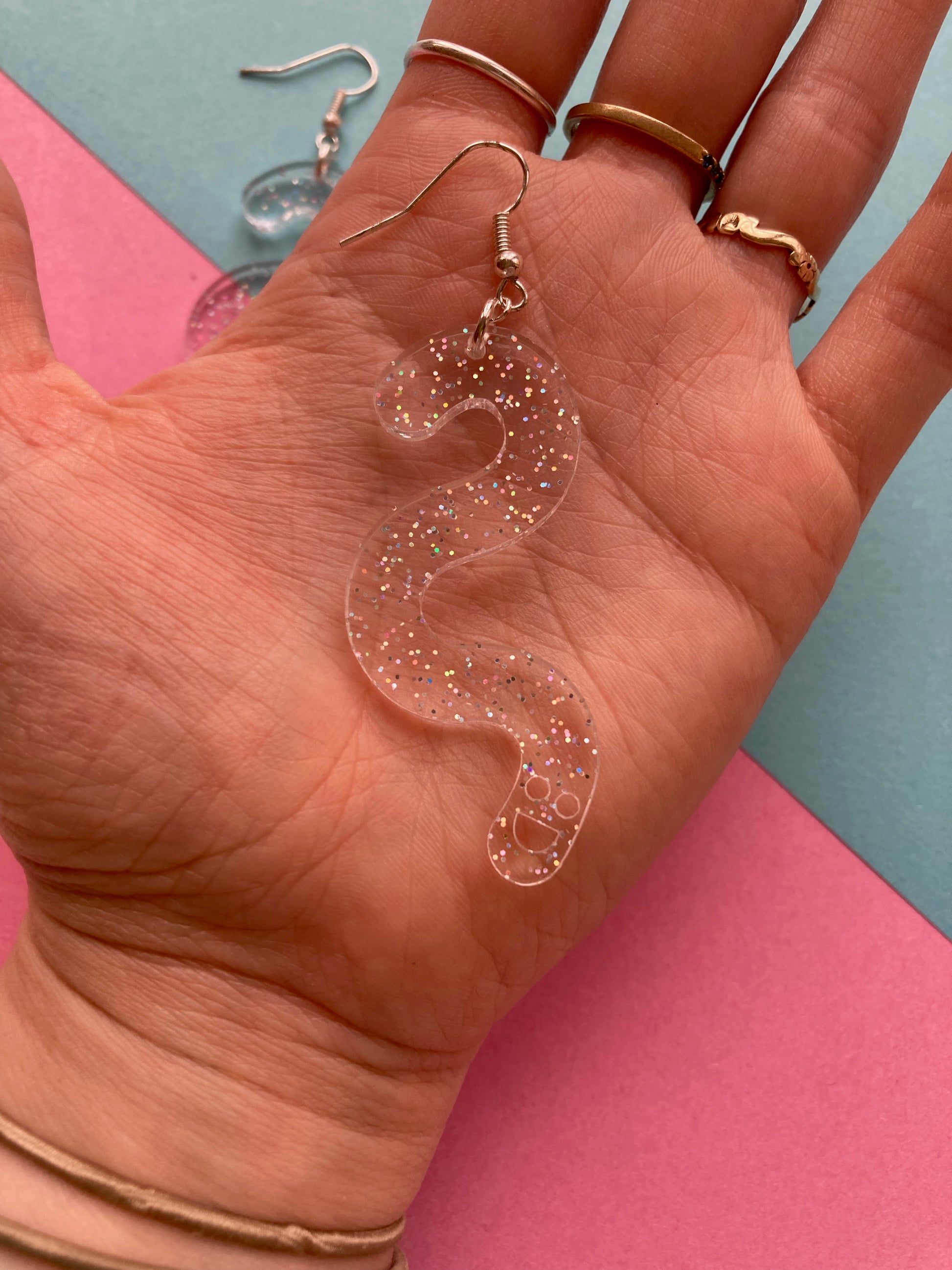 Glitter Worm Simple Dangles - Clear Rainbow image 2
