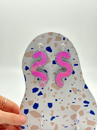 Glitter & Vinyl Worm Ball Stud Dangle Earrings - Candy Aurora image 7