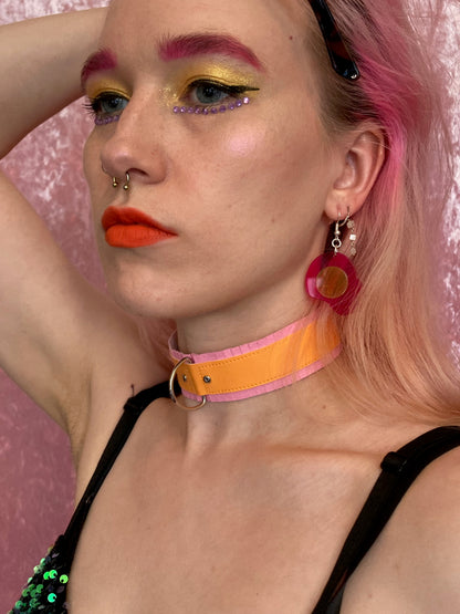 Fringed PVC choker - Baby Pink & Orange image 2