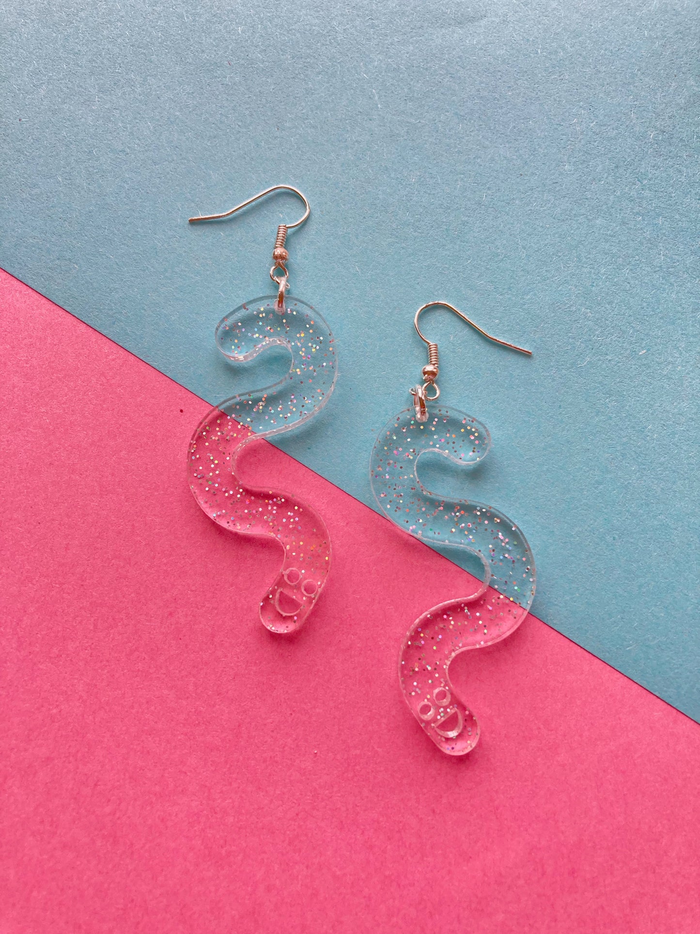 Glitter Worm Simple Dangles - Clear Rainbow image 5