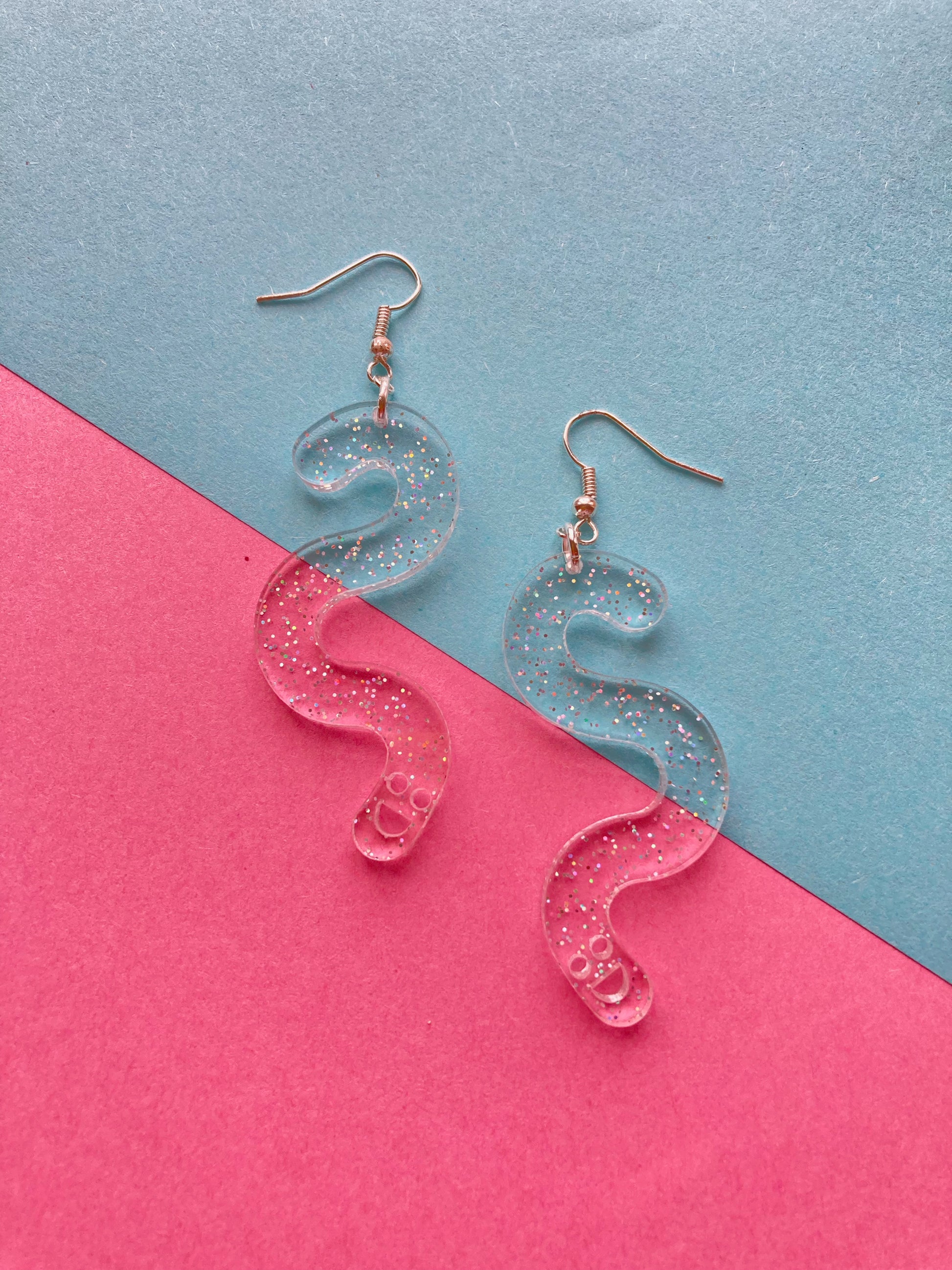 Glitter Worm Simple Dangles - Clear Rainbow image 5