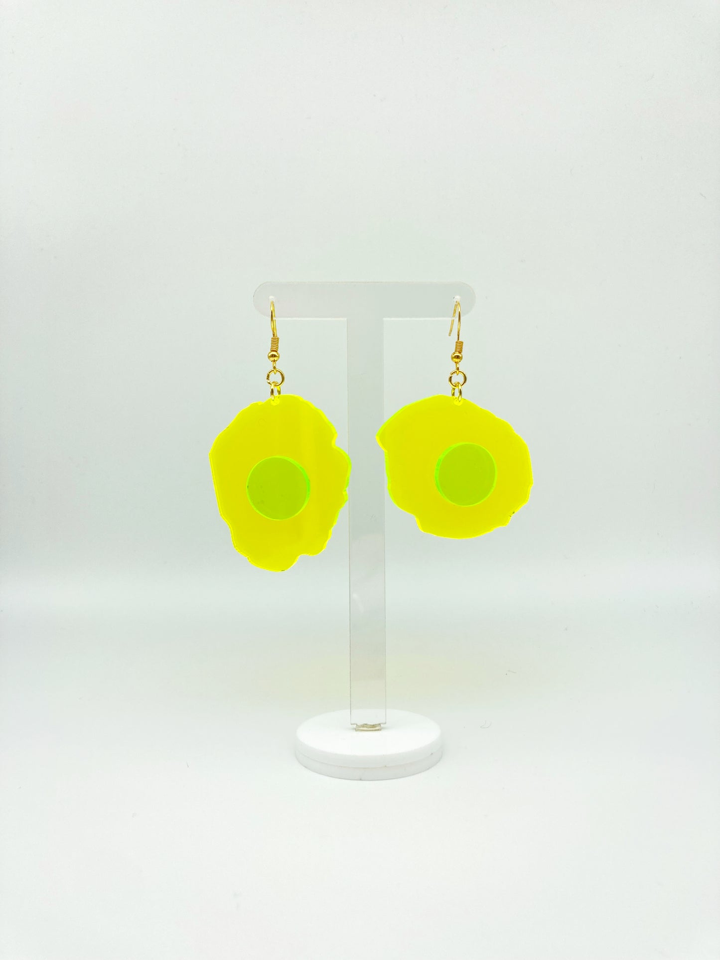 Neon Fluorescent Fried Egg Earrings - Big Yellow Wiggly Eggs image 0