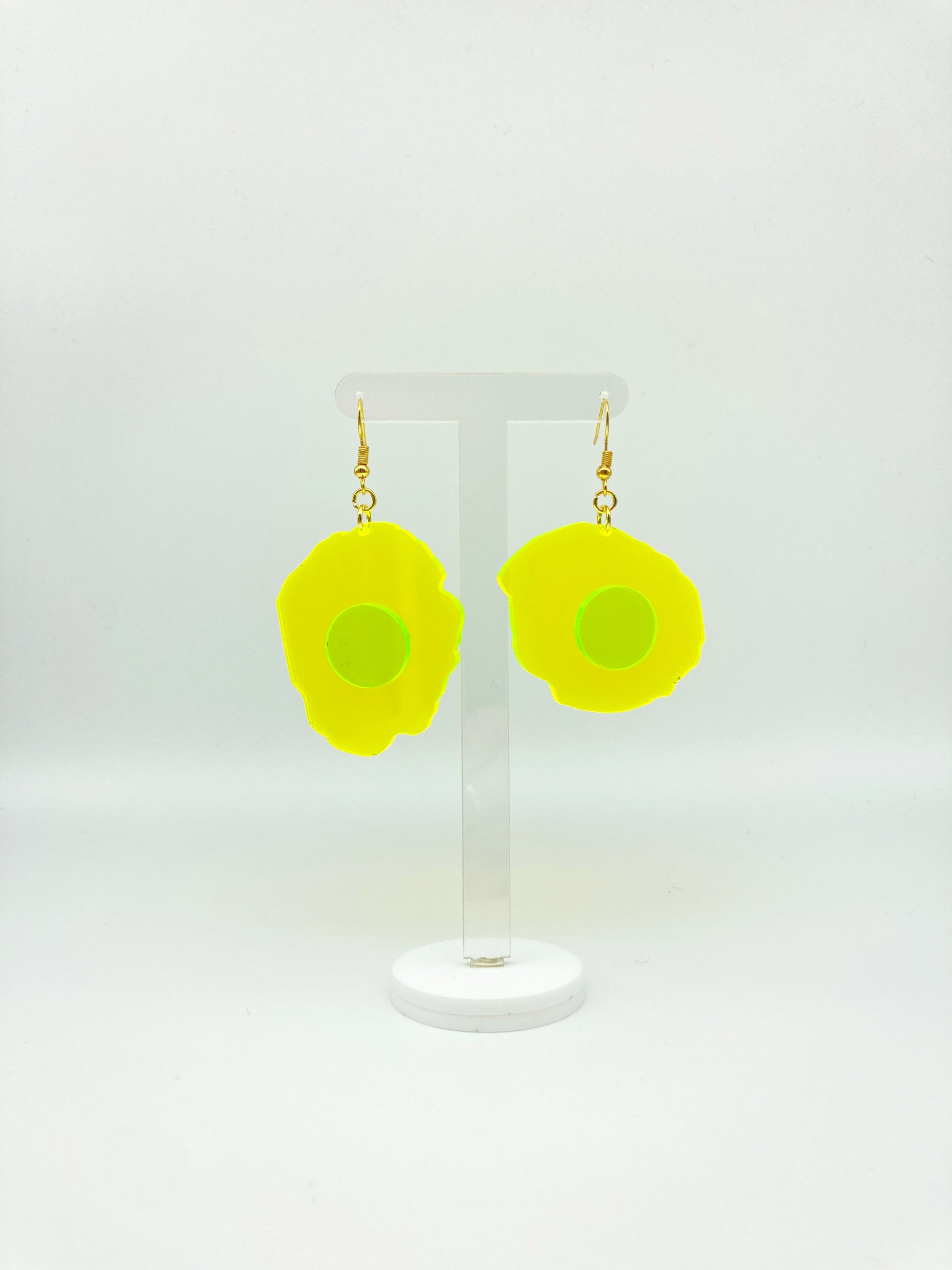 Neon Fluorescent Fried Egg Earrings - Big Yellow Wiggly Eggs image 0