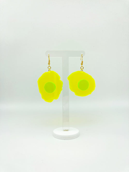 Neon Fluorescent Fried Egg Earrings - Big Yellow Wiggly Eggs image 0