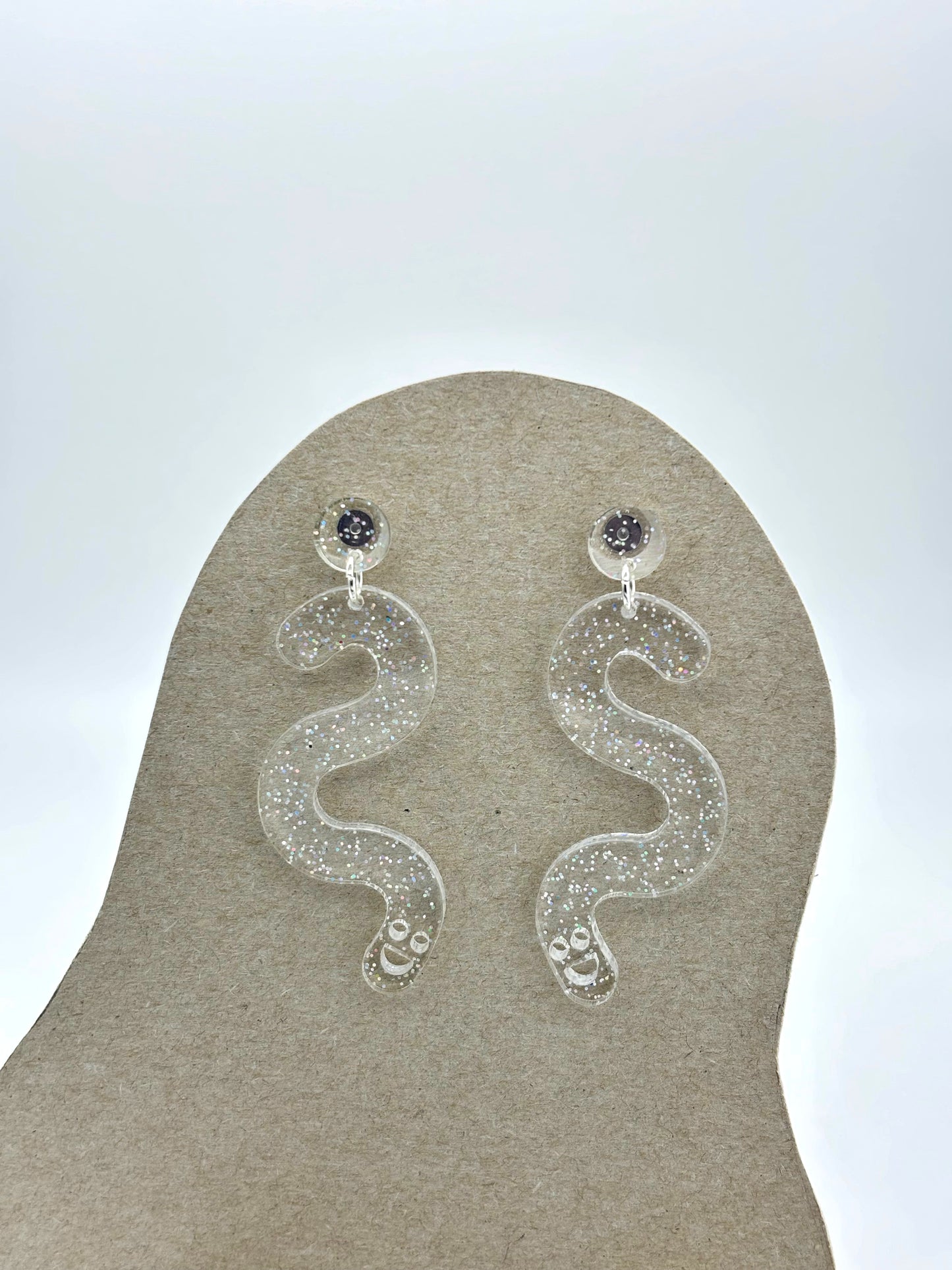 Glitter Worm Stud Earrings - Clear Rainbow image 9