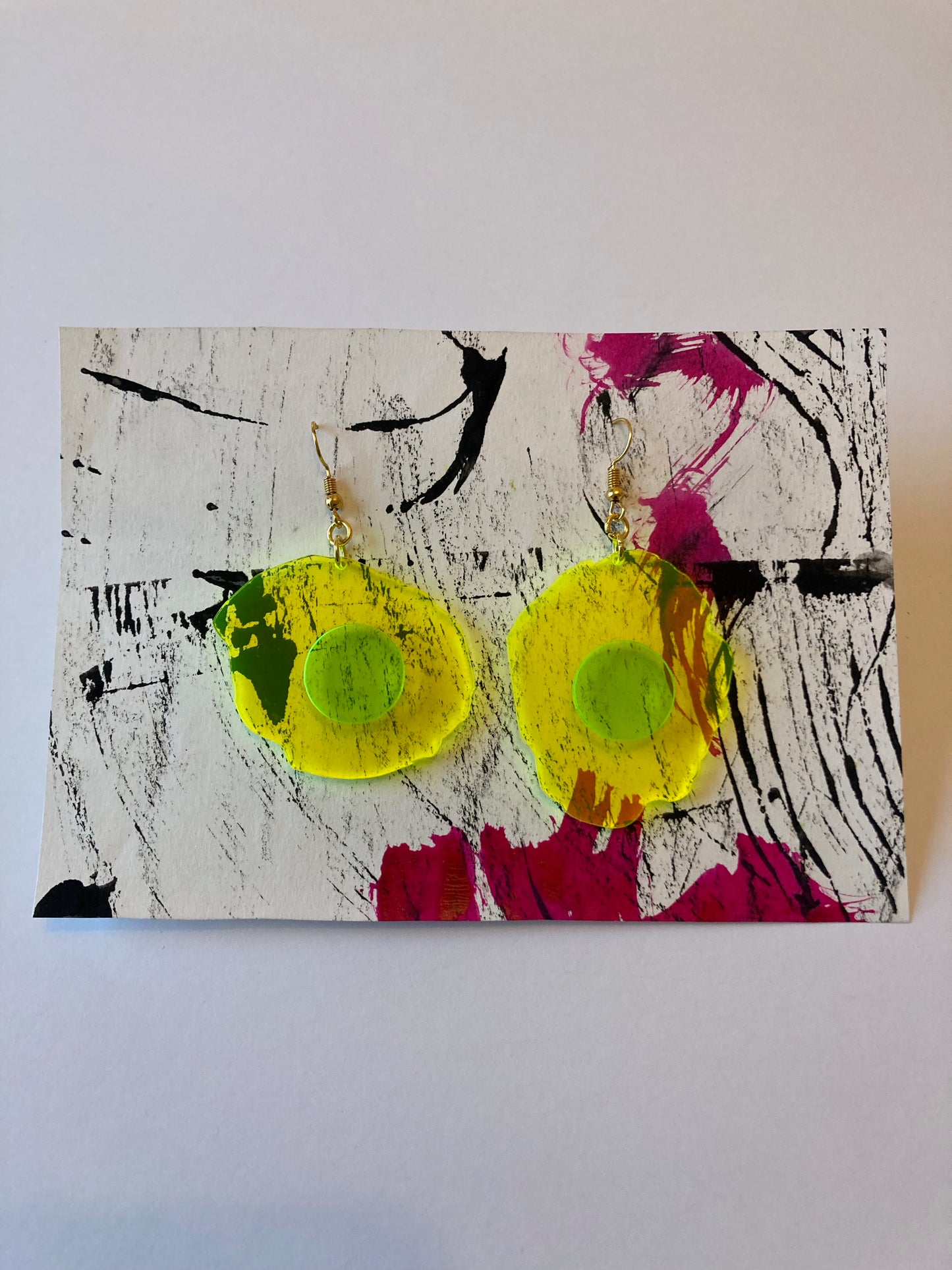Neon Fluorescent Fried Egg Earrings - Big Yellow Wiggly Eggs image 5