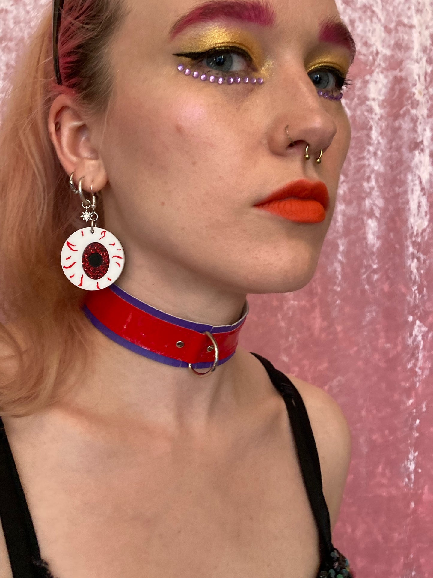 Fringed PVC choker - Purple & Red image 3