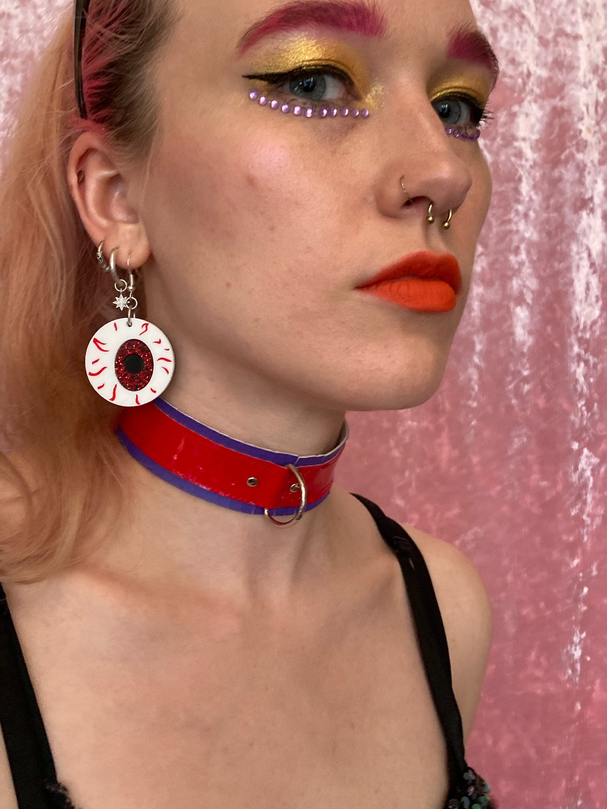 Fringed PVC choker - Purple & Red image 3