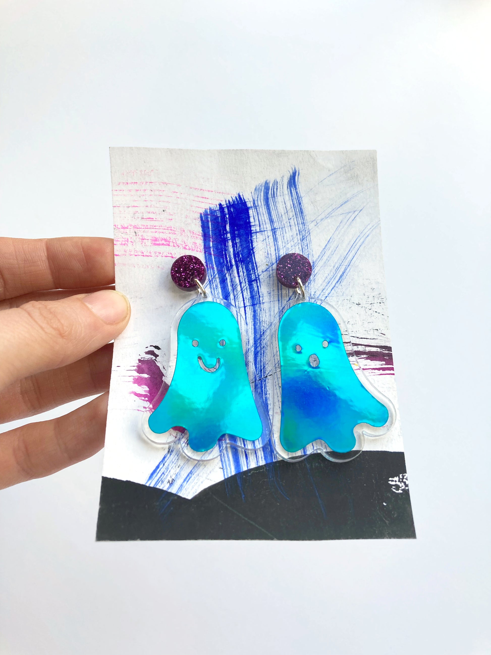 Holographic Ghost Earrings - Ocean Teal image 1