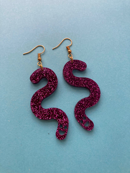 Glitter Worm Simple Dangles - Magenta image 2