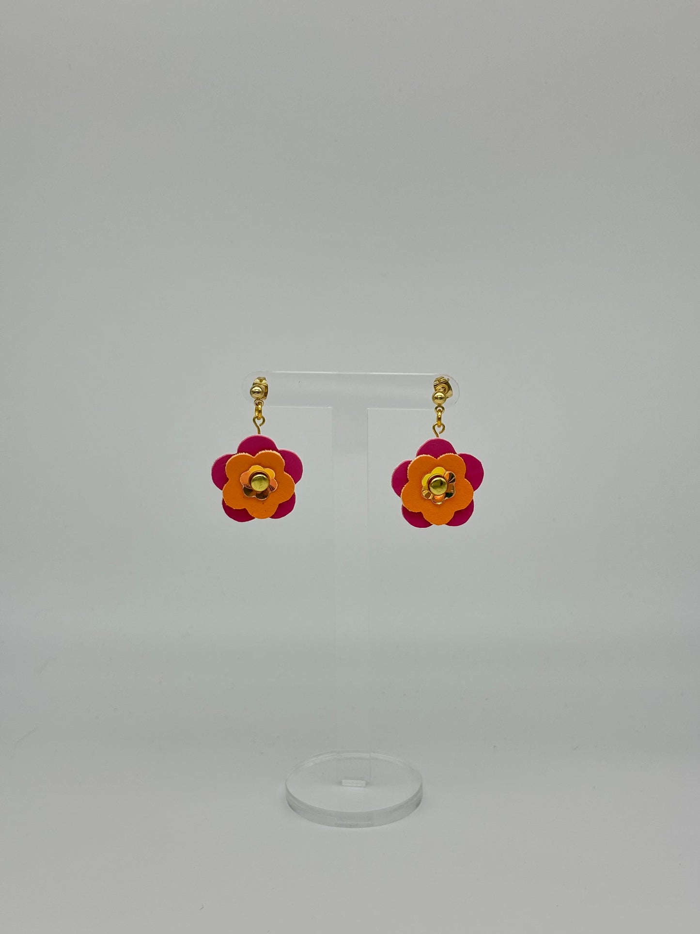 Mini Punk Flower Earrings - Pink & Orange image 3