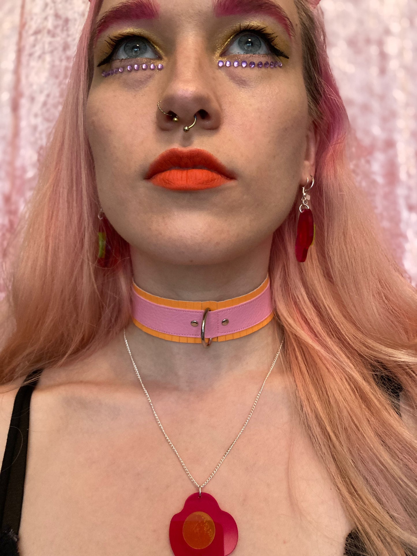 Fringed PVC choker - Orange & Baby Pink image 9