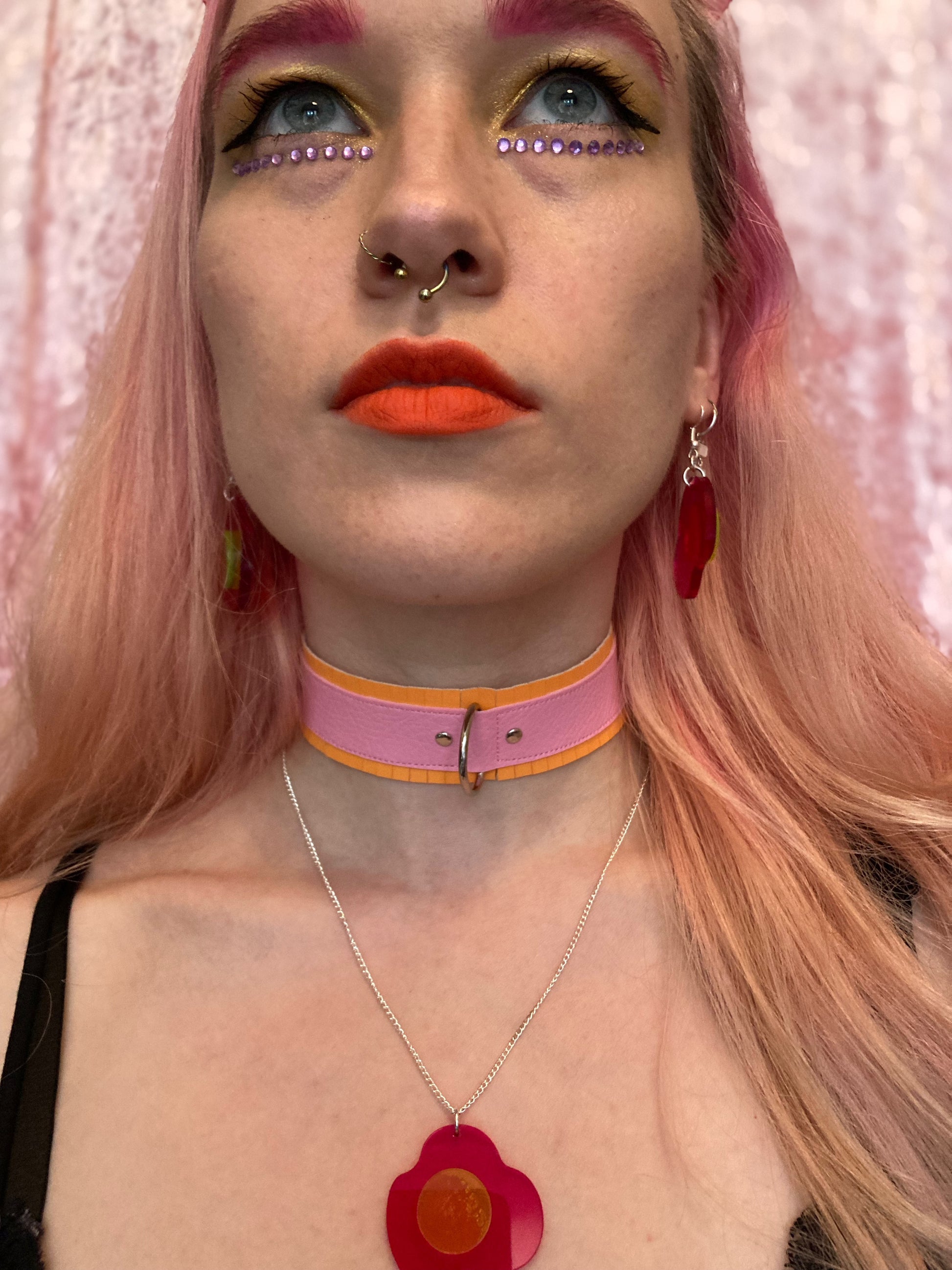 Fringed PVC choker - Orange & Baby Pink image 9