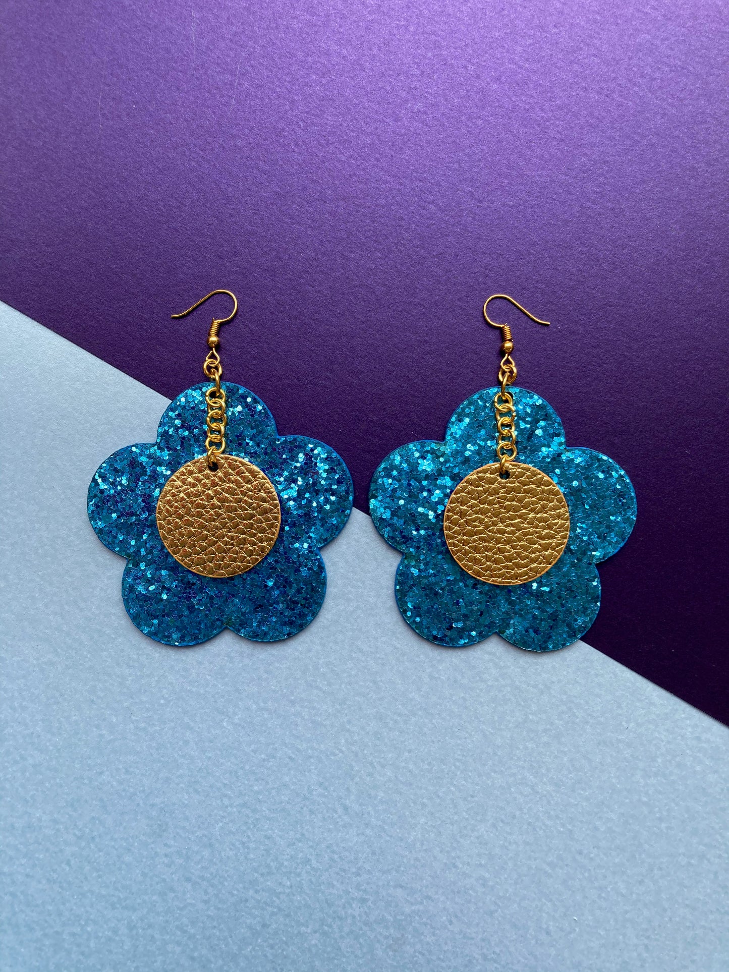 Disco Flower Turquoise Large Statement Earrings image 2