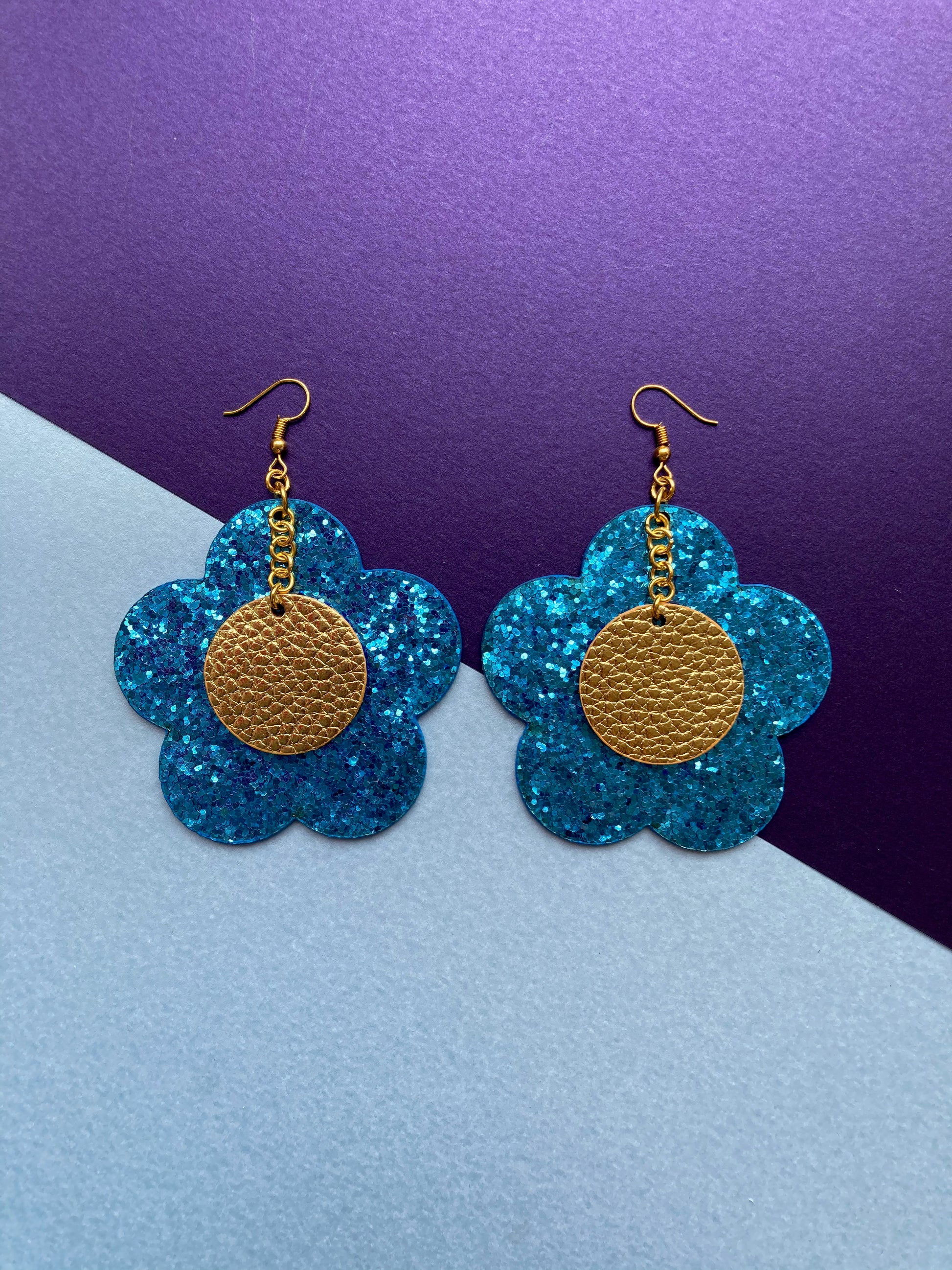 Disco Flower Turquoise Large Statement Earrings image 2