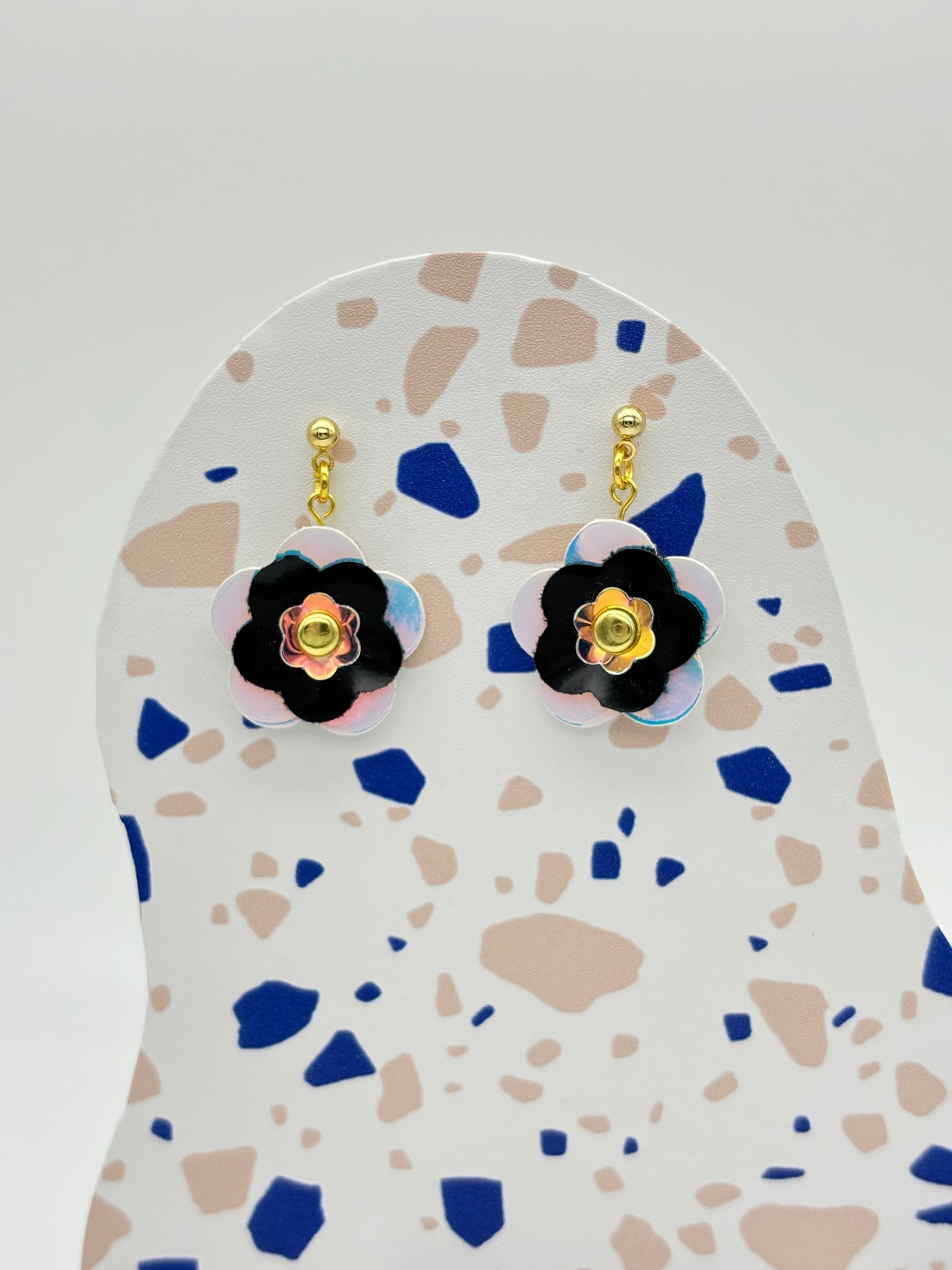 Mini Punk Flower Earrings - Iridescent & Black image 4