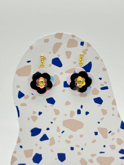 Mini Punk Flower Earrings - Iridescent & Black image 4