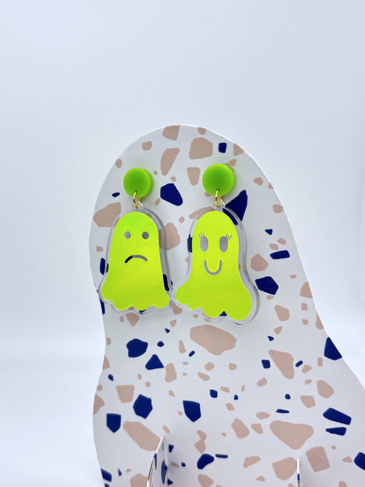 Holographic Ghost Earrings - Double Lime Green image 0