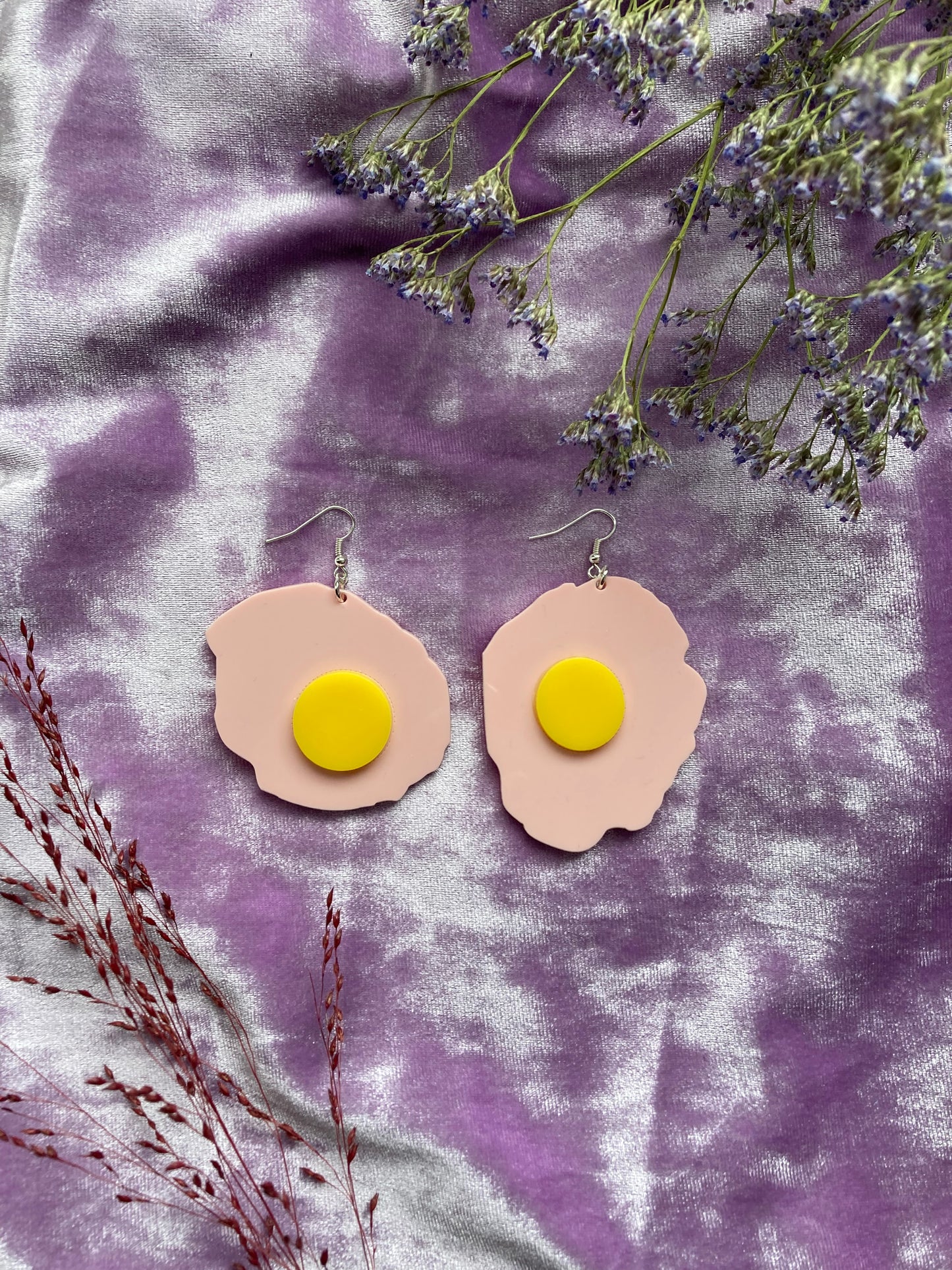 Pink Realism Fried Egg Earrings image 0