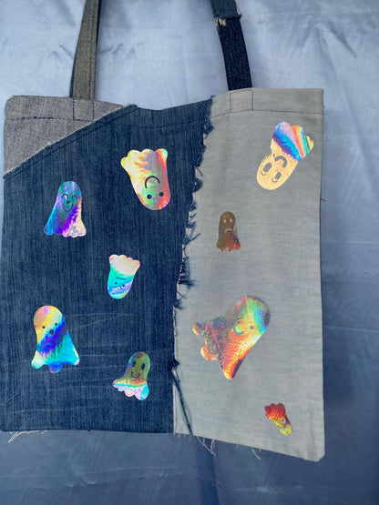Denim Patchwork Ghost Tote Bag image 2