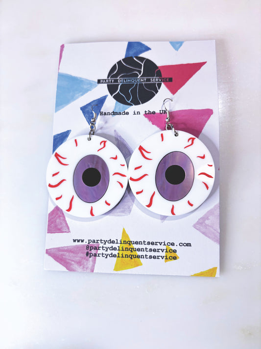 *Sample* Large Eyeball Earrings - Swirly Lilac Marble image 1