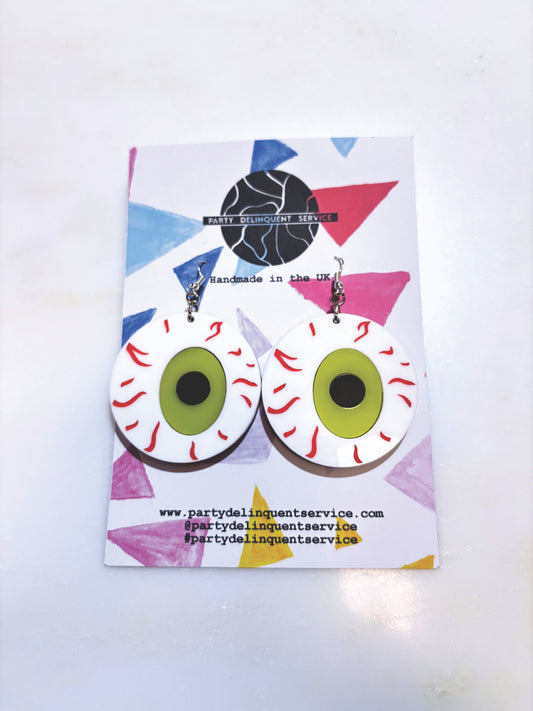 *Sample* Large Eyeball Earrings - Yellowy Green image 1