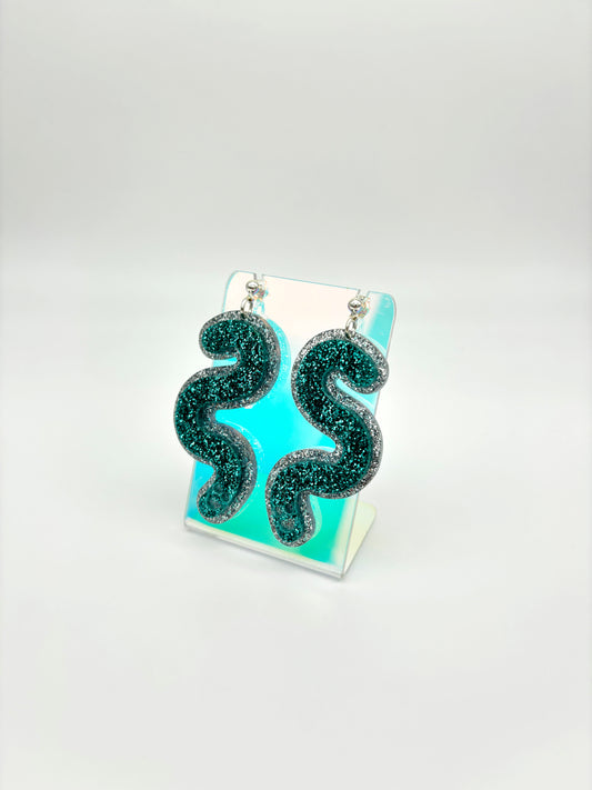 Layered Silver & Teal Glitter Acrylic Worm Ball Stud Earrings image 1