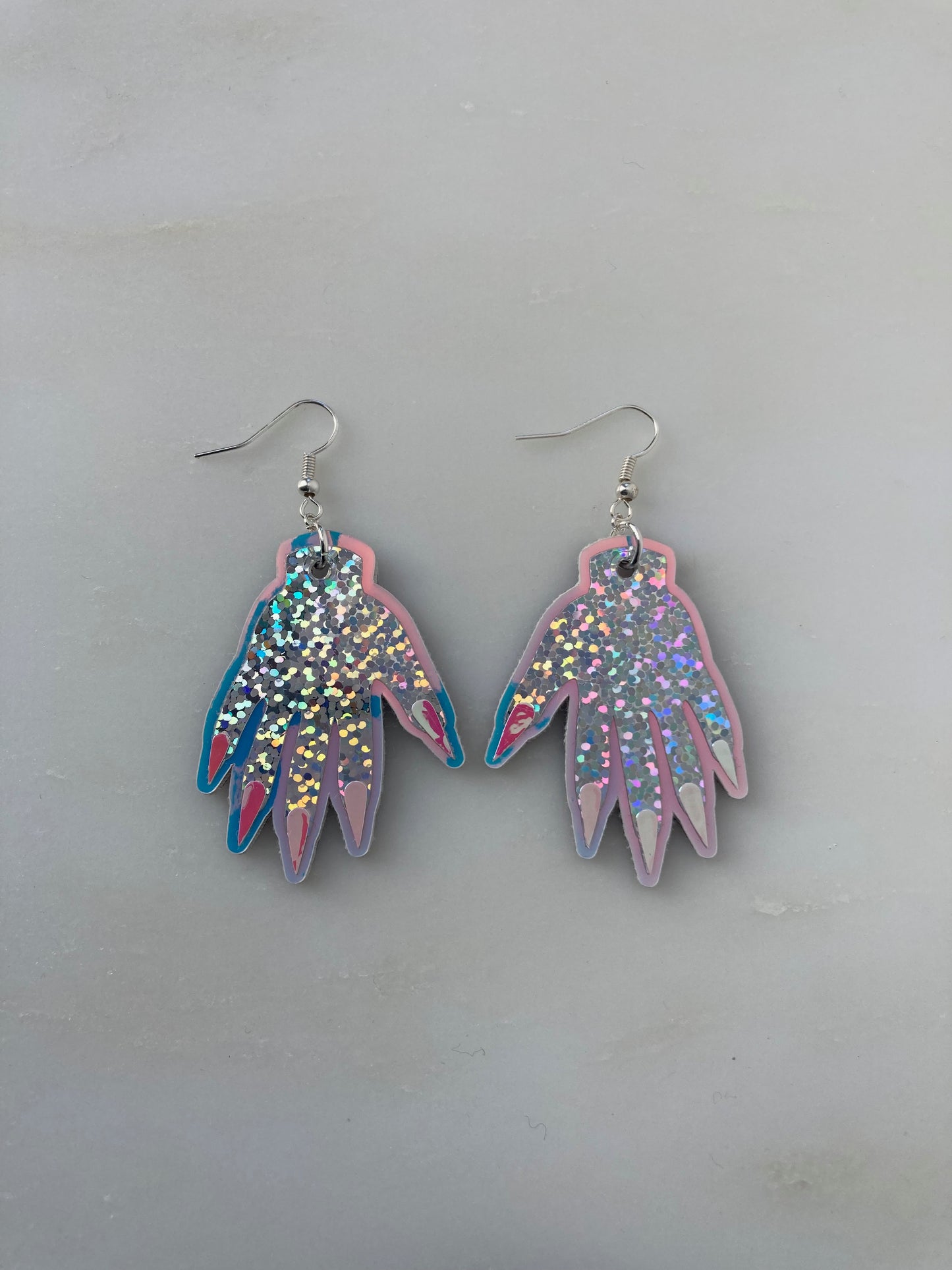 Sparkly Hand Earrings - Silver Holographic Shimmer image 3