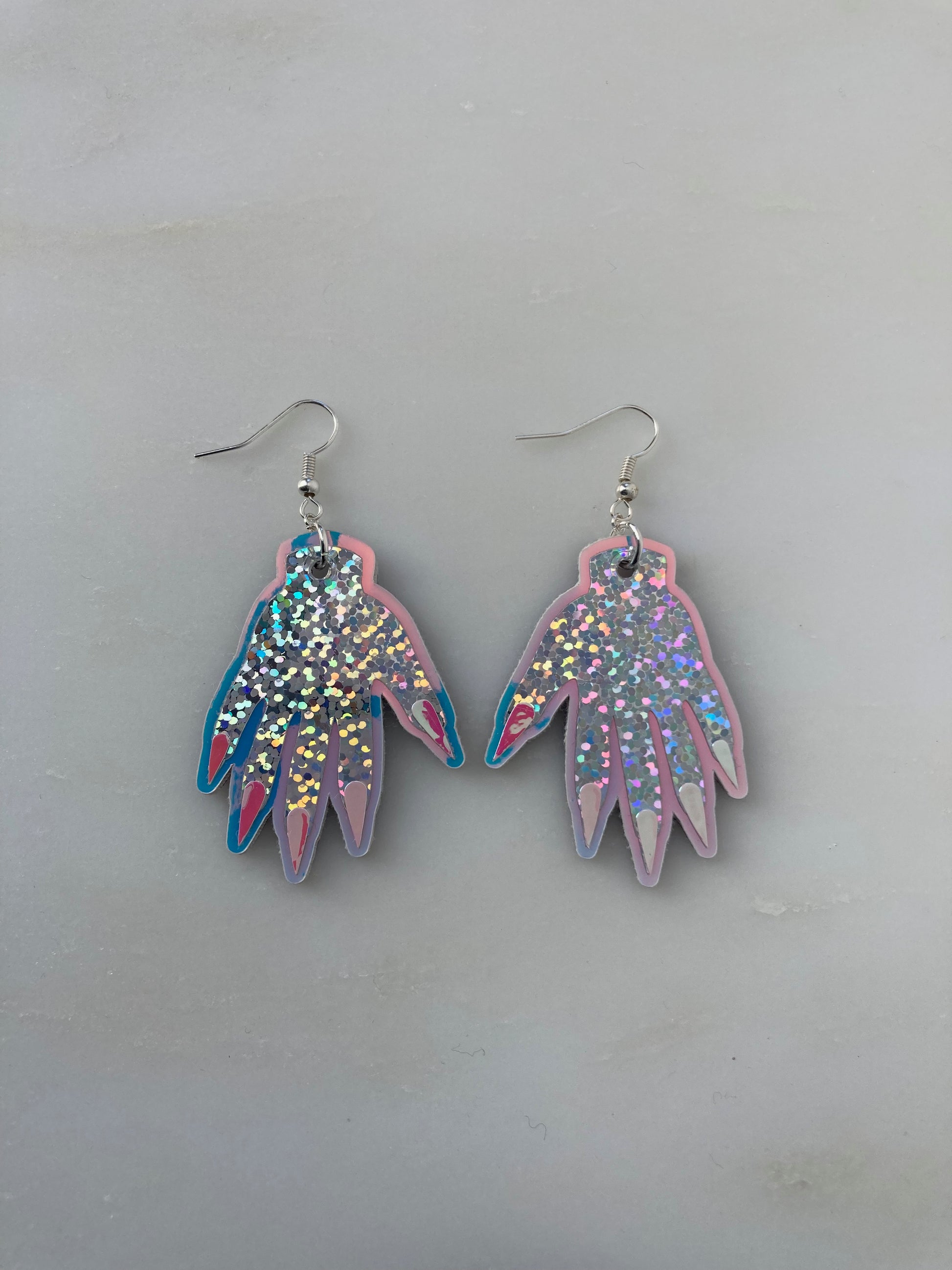 Sparkly Hand Earrings - Silver Holographic Shimmer image 3