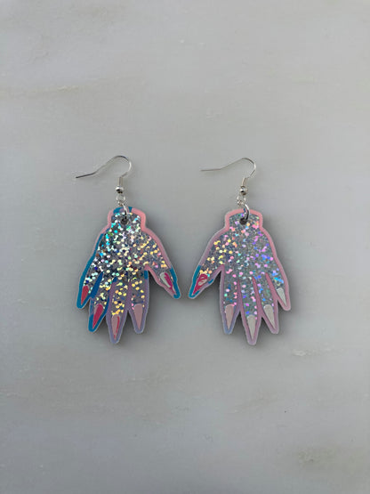 Sparkly Hand Earrings - Silver Holographic Shimmer image 3