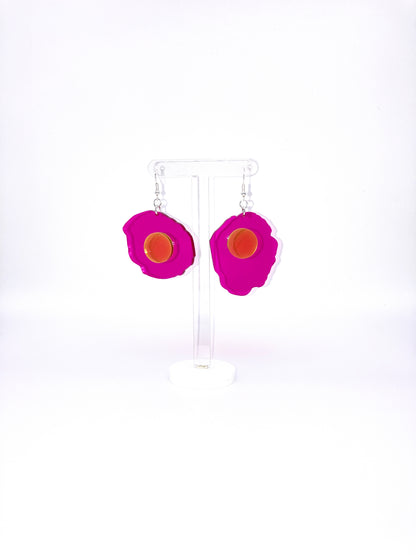 Neon Fluorescent Fried Egg Earrings - Big Pink Wiggly Eggs image 0