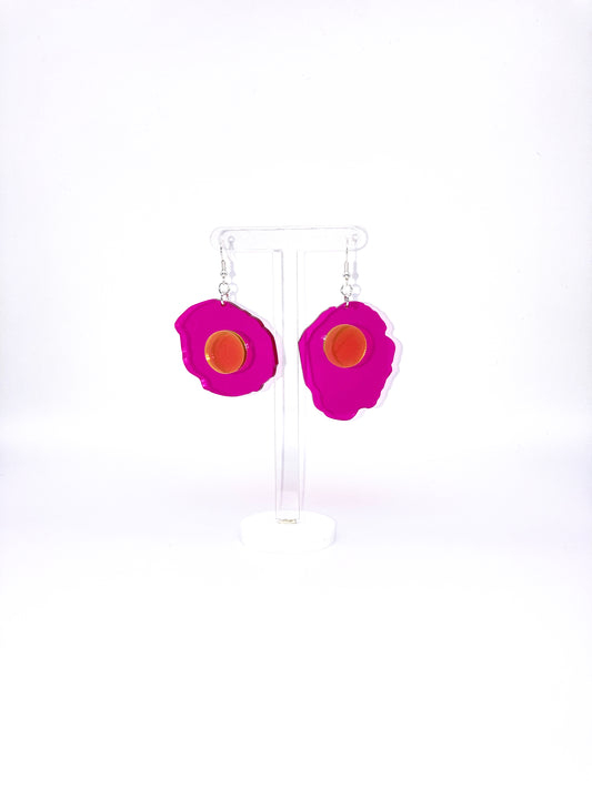 Neon Fluorescent Fried Egg Earrings - Big Pink Wiggly Eggs image 0