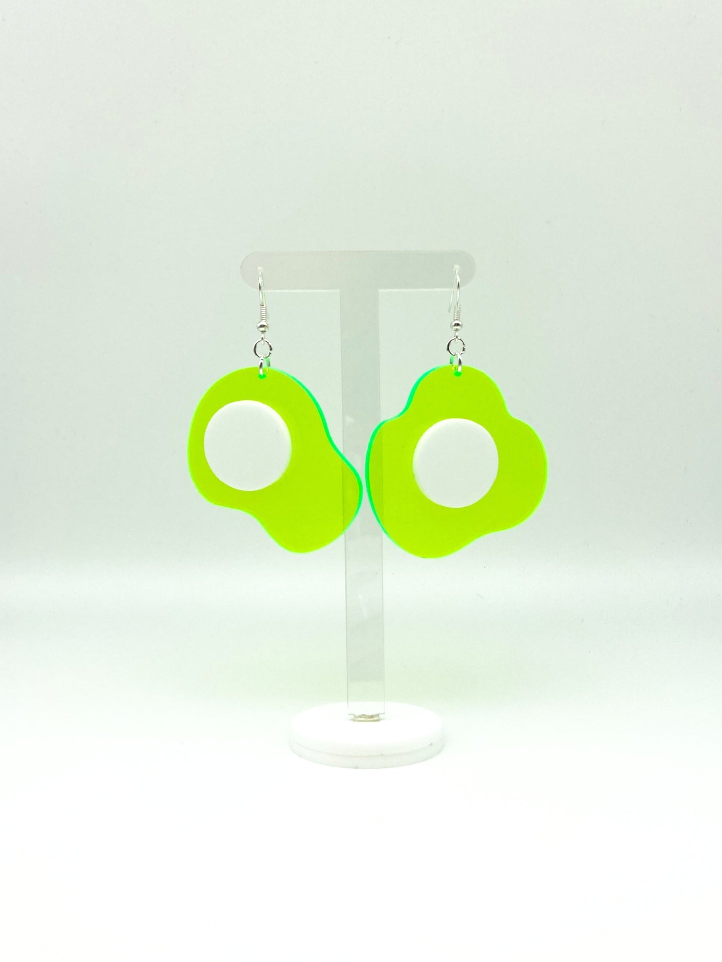 Neon Fluorescent Fried Egg Earrings - Big Green & White Eggs image 4