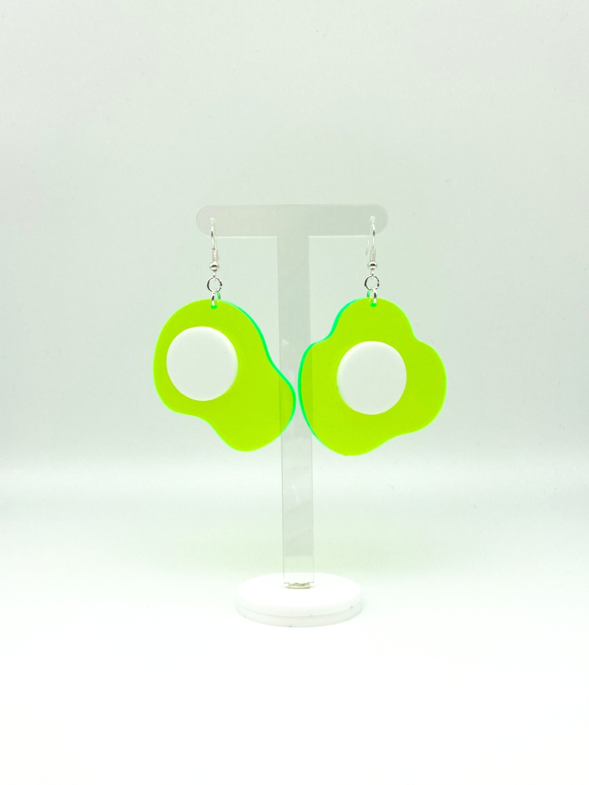 Neon Fluorescent Fried Egg Earrings - Big Green & White Eggs image 4